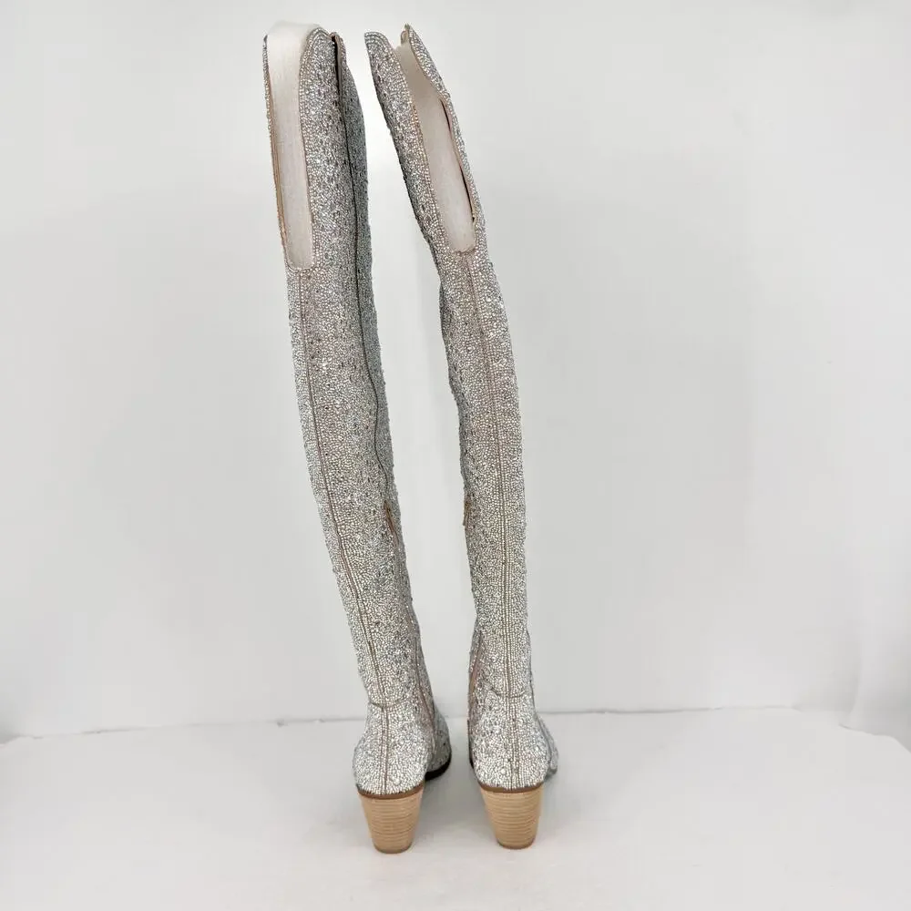 Betsey Johnson Womens Rodeo Over the Knee Boot US 11 Multicolor Rhinestone NWOB